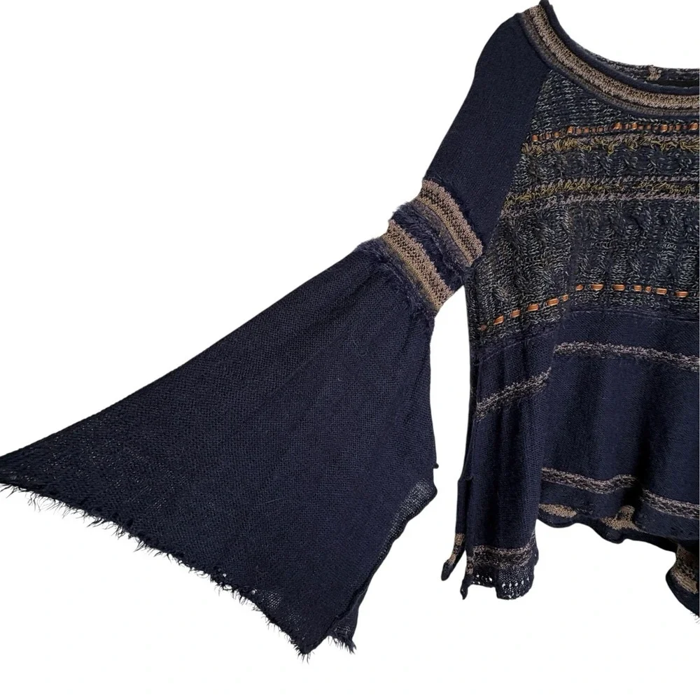 Free People Craft Time Bell Sleeve Sweater M Boho Whimsigoth Mix Media Slouchy